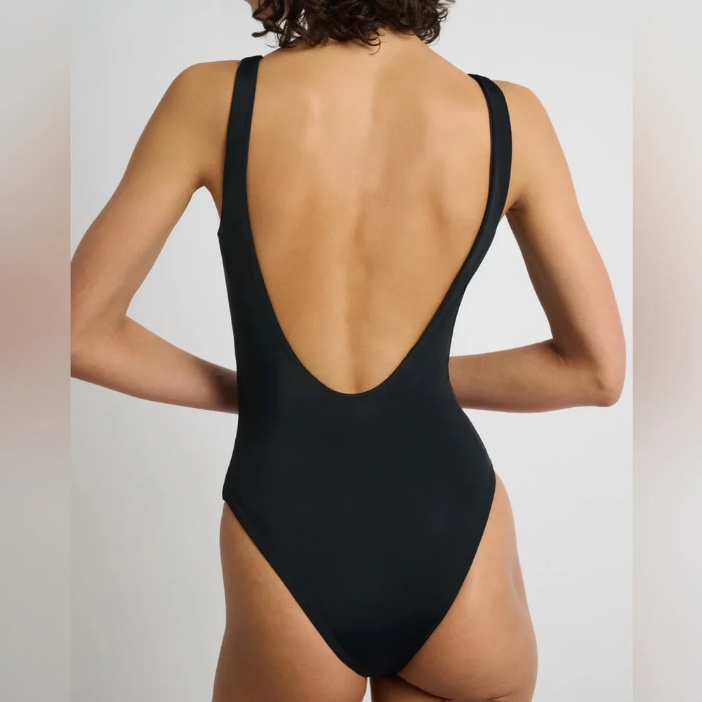 Onia Black Solid Square Neck One-Piece Swimsuit Women's Size Large (estimated)